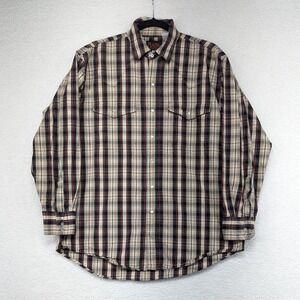 Plains Western Wear Plaid Shirt Mens L Beige Black Red Long Sleeve Button‎ Up